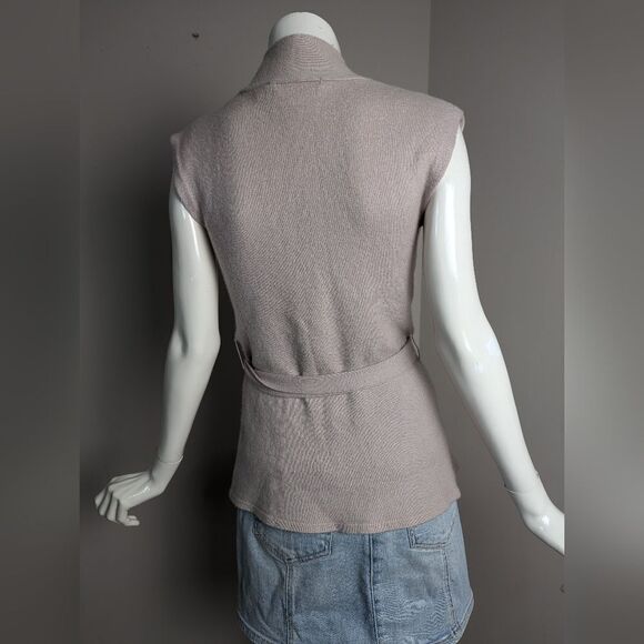 Teenflo cashmere vest taupe wrap sleeveless cardigan small - Picture 6 of 9